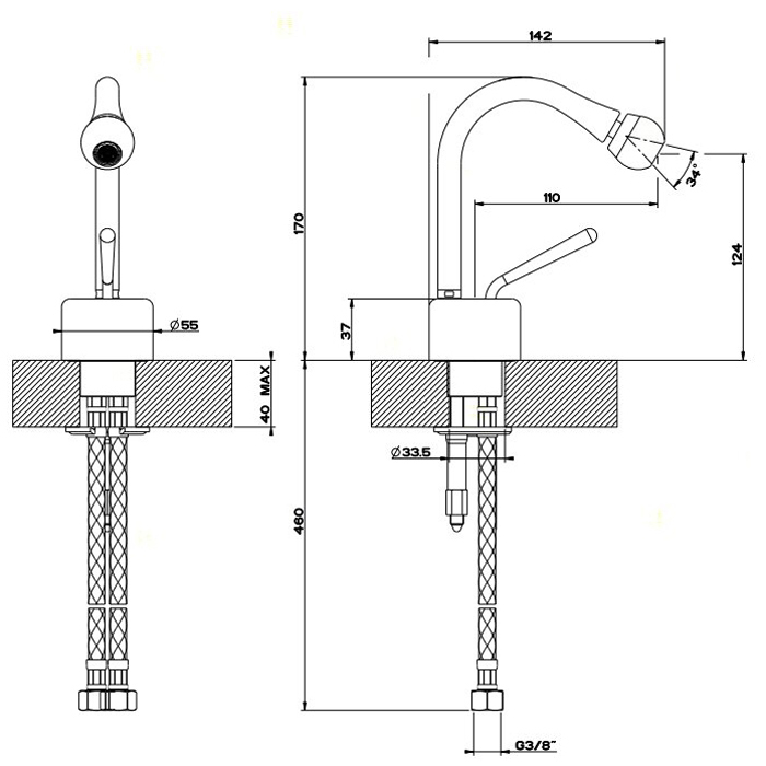 Gessi Goccia Смеситель для биде, на 1 отв., цвет: Copper Brushed GHRC