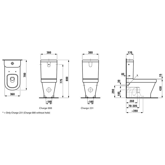 Laufen Kartell Унитаз 70х36х44.5см., напольный, выпуск Vario, глубокое смывание, цвет: белый