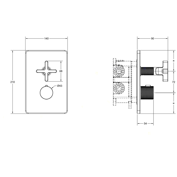 Gessi Inciso+ Термостат. смесителя, с подкл., 1/2", фильтрами и вентилем, внешняя часть, цвет: black XL