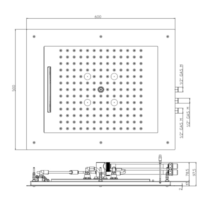 Bossini Frame Multifunctions Верхний душ 60x50см., 3 режима, потолочный, цвет: хром
