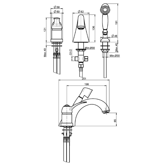 Carlo Frattini Lamp Набортный смеситель для ванны с душем, цвет: бронза
