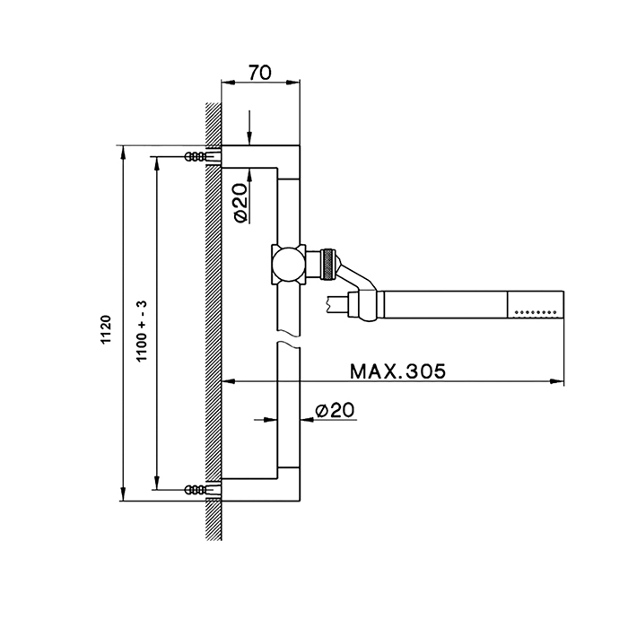 Cisal Shower Душевой гарнитур:ручная лейка,шланг 150 см,штанга 110 см, цвет: черный матовый