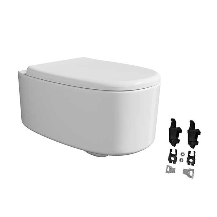 Alice Idilla Унитаз 55х35см., подвесной, безободковый, смыв Aliflush+, покрытие Aliglaze+, с крышкой, сиденьем микролифт и креплениями Fischer, цвет: белый глянцевый