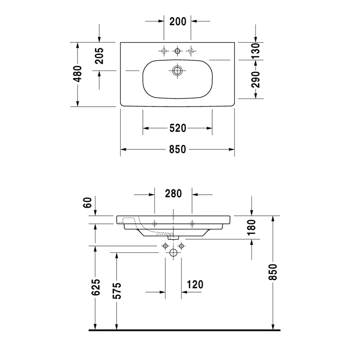 Duravit D-Code Раковина 85х48 см, 1 отв., медицинская, без перелива, цвет: белый