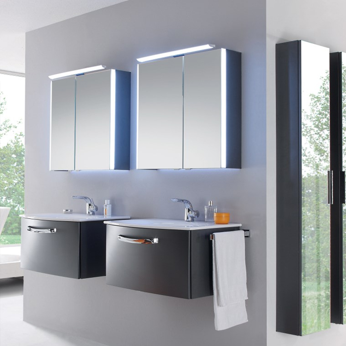 Pelipal Solitaire 7025 Комплект мебели из 2 тумб с раковиной с 2 зеркальными шкафчиками, 70+70см, подвесной, Цвет: стальной серый