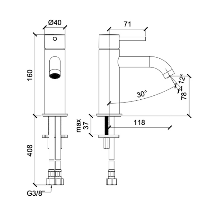 Almar Mixers Смеситель для раковины, 1 отв., без донного клапана, цвет: никель брашированный