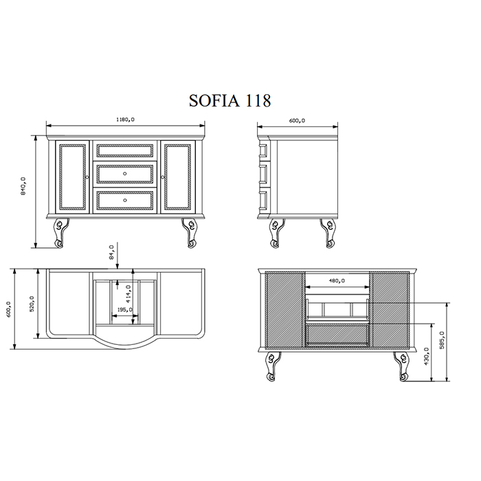 EBAN Sofia Комплект мебели: База под раковину, с раковиной столешницей и зеркалом, 120см, Цвет: Intagliato Oro 