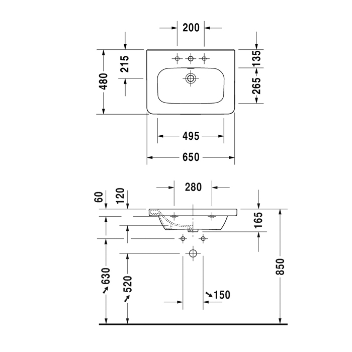 Duravit DuraStyle Раковина 65х48 см, 1 отв., с переливом, цвет: белый