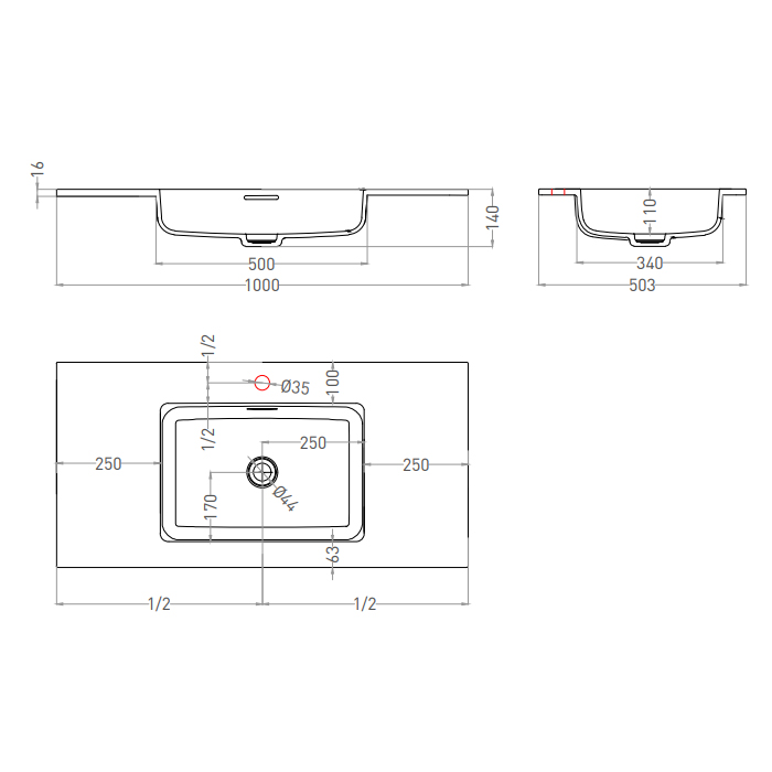 Salini Onda Plus Essentials Раковина 100х50х14см., подвесная, 1 отв., цвет: белый матовый