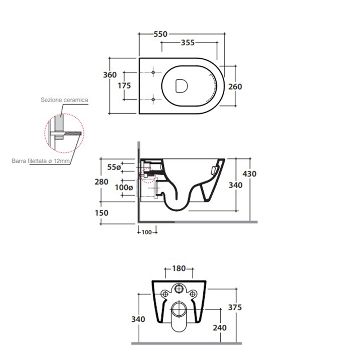 Globo Forty3 Унитаз подвесной 55х36см, смыв торнадо - Cleanstorm, цвет: белый