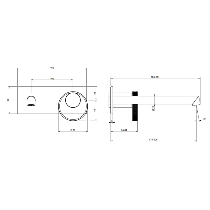 Gessi Anello Смеситель для раковины, настенный, с изливом 194-214 мм, цвет: Black XL