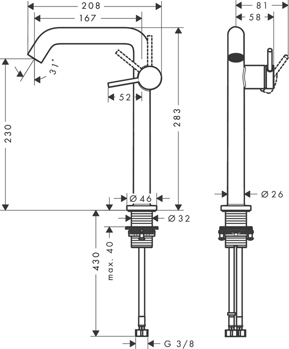 Hansgrohe Tecturis S Смеситель для раковины 240 Fine CoolStart EcoSmart+, однорычажный, для умывальников со сливным гарнитуром Push-Open, цвет: матовый белый