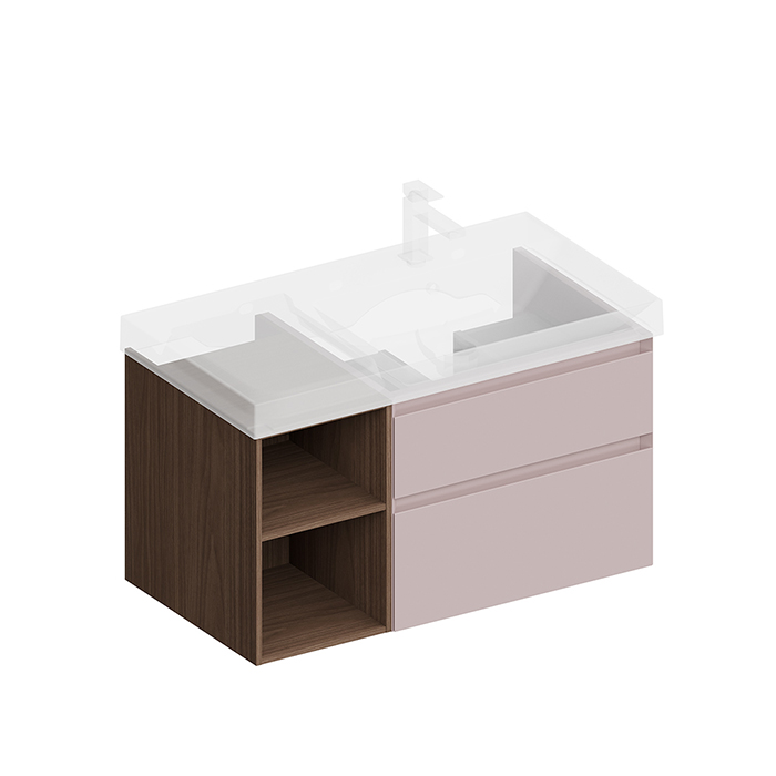 Kerama Marazzi Cubo Тумба подвесная 90см, правая, цвет: мальва матовая / орех