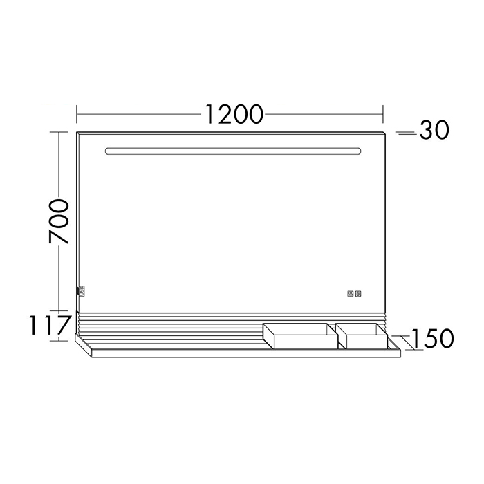 Burgbad FIUMO Зеркало 120x70x15 мм, подсветка LED, сенс выкл, обогрев, корпус Alu-Optik, 2 ящика ,рейлинг черные,панель FOT2 белая