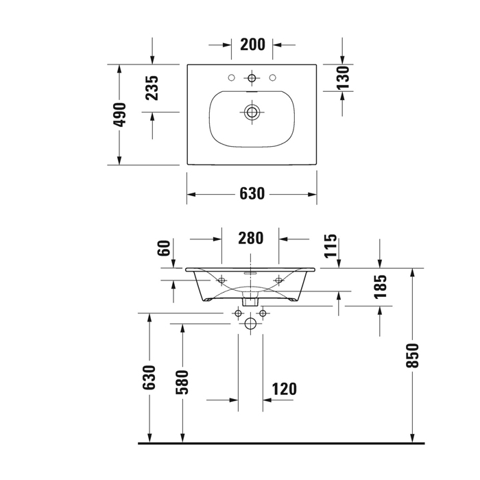 Duravit Happy D.2 Plus Раковина подвесная, 63х49см., с 2 отв., выпуск с керамической крышкой, WonderGliss, с переливом, цвет: белый