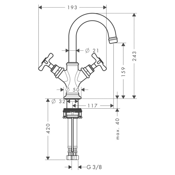 Axor Montreux Смеситель для маленькой раковины 160, с двумя рукоятками, с донным клапаном, цвет: никель