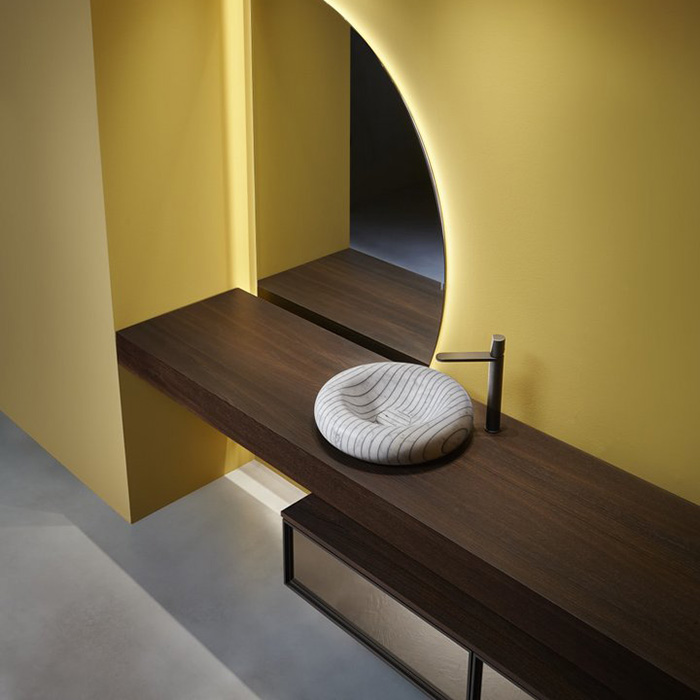 Antonio Lupi Bespoke Комплект подвесной мебели с тумбами под раковину, раковиной Gessati, зеркалом с подсветкой SPICCHIO, 72 см, цвет: Rovere thermo