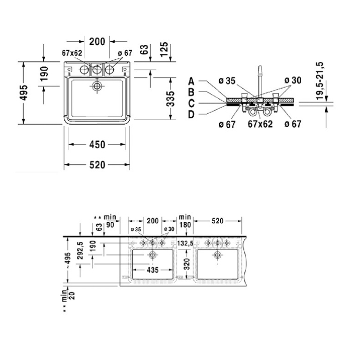 Duravit DuraStyle Раковина 45x33.5 см, 3 отв., цвет: белый