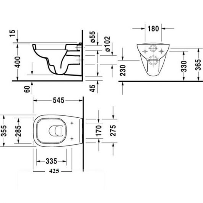 Duravit D-Code Комплект: подвесной унитаз 253509 35.5х54.5см.+ сиденье без микролифта 006731