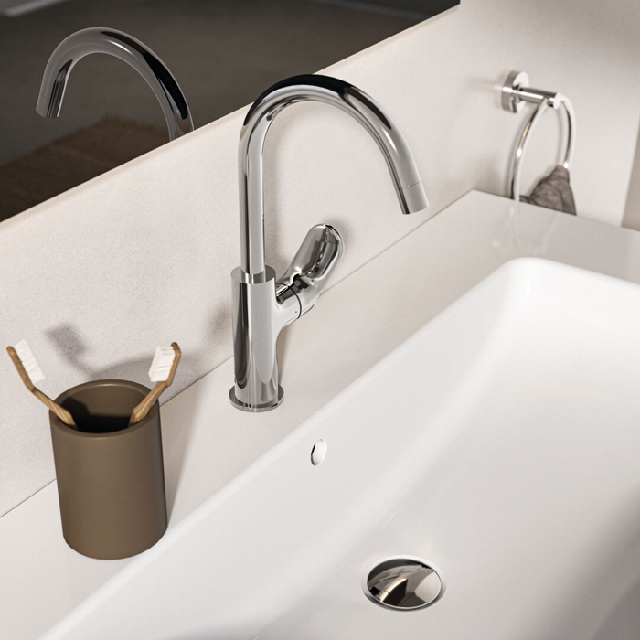 Ideal Standard Ceralife O Смеситель для раковины, на 1 отв., H21.5см., с поворотным изливом, с донным клапаном,  цвет: хром