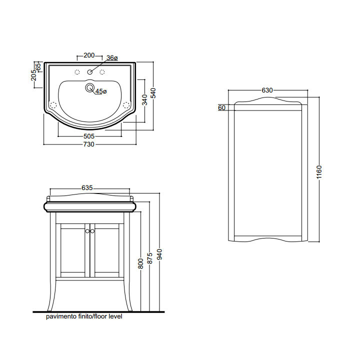 Kerasan Retro Комплект мебели, с закругленным фасадом, 73см, напольный, цвет: белый матовый