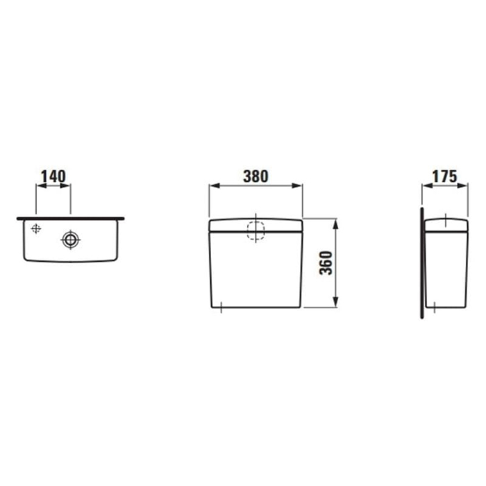 Laufen Pro Бачок 38х36х17.5см., подвод воды сбоку сзади, с механизмом смыва 3/6л, цвет: белый