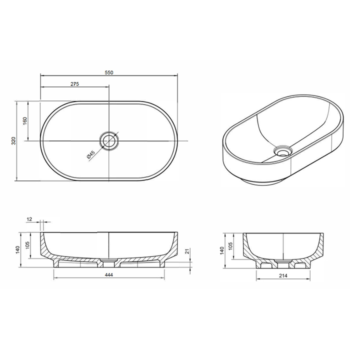 Knief Ellipse Shape Раковина накладная 55x32x14см, без отв, из полимерного материала, цвет: Aquamarin Blue # 100