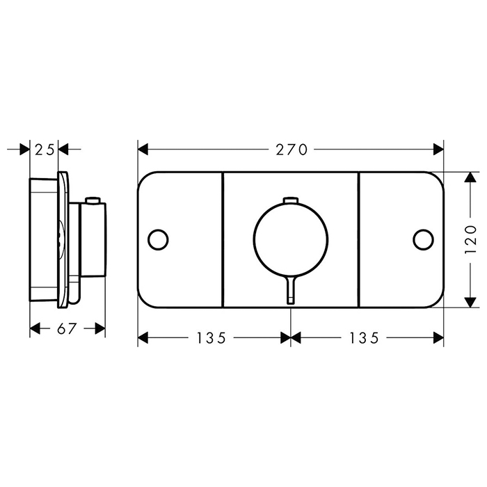 Axor One Смеситель для душа, термостат, на 2 источника, встраиваемый, внешняя часть, цвет: черный матовый