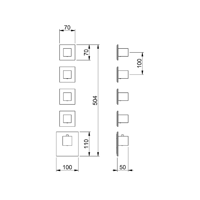 Almar High Flow Square Смеситель для душа, встраиваемый, термостатический, цвет: High Brass Brushed PVD