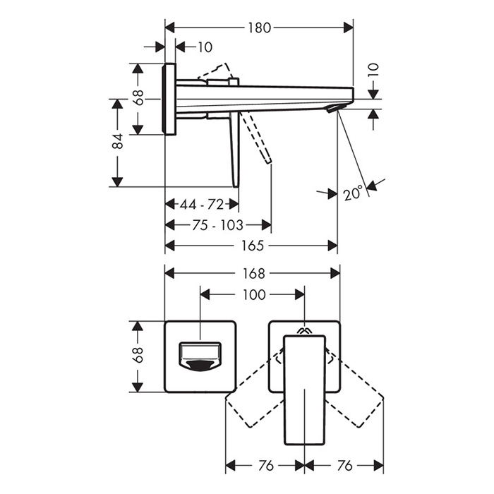 Hansgrohe Metropol Смеситель для раковины, .однорычажный, настенный, излив: 18см., внешняя часть, цвет: хром