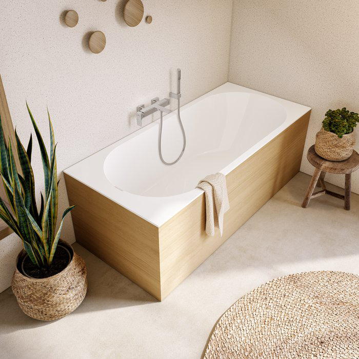 Villeroy&Boch Oberon 2.0 Ванна встраиваемая 1800*800*485, слив по центру, в к-те ножки и слив-перелив хром, материал: Quaryl, цвет: альпийский белый