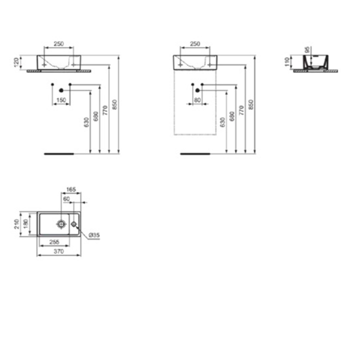 Ideal Standard i.life S Раковина 37х21xh12см., подвесная, с 1 отв., Dx, без перелива, цвет: чёрный матовый