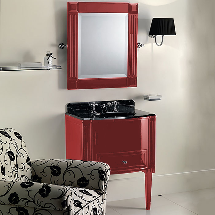 Devon&Devon Domino, Комплект мебели 68 см, тумба напольная со столешницей Nero Marquina и встроенной раковиной черной, Цвет: red