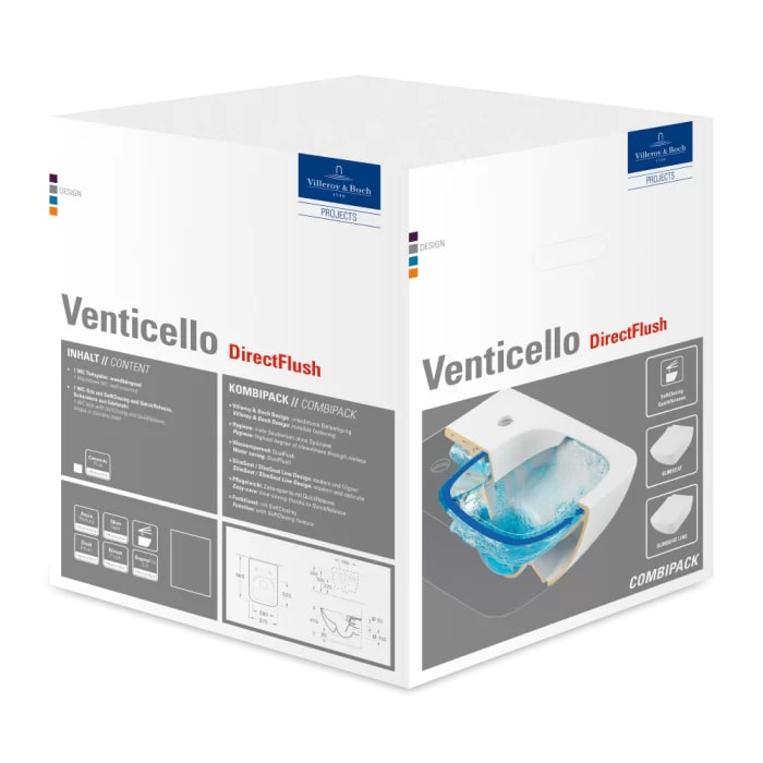 Villeroy&Boch Venticello Унитаз 37.5х56х33см., подвесной, безободковый, в комплекте сиденье SlimSeat c микролифтом, CeramicPlus, цвет: альпийский белый