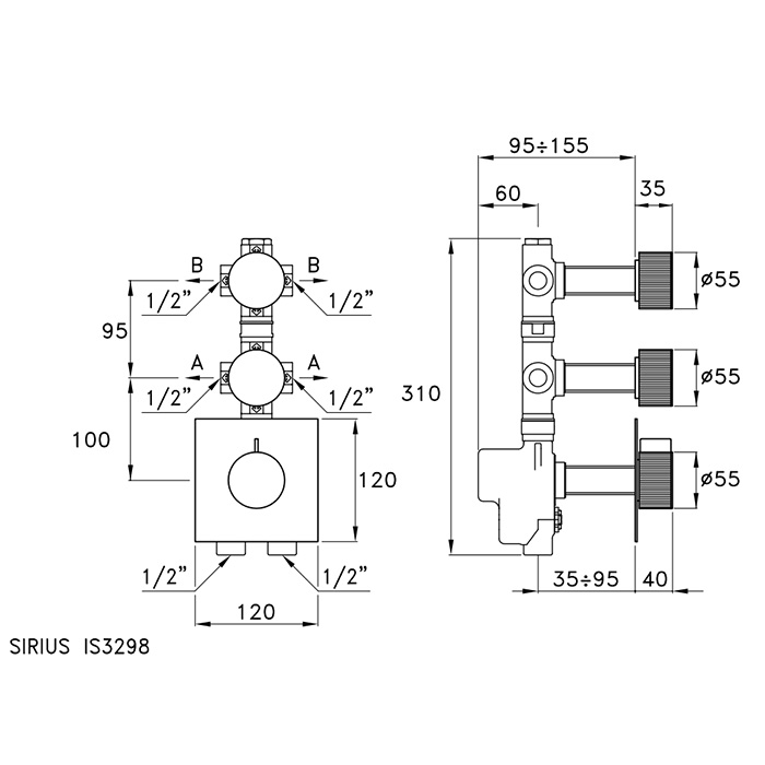 Stella Sirius Смеситель для душа, термостатический, встраиваемый, на 2 потребителя, цвет: антрацит PVD
