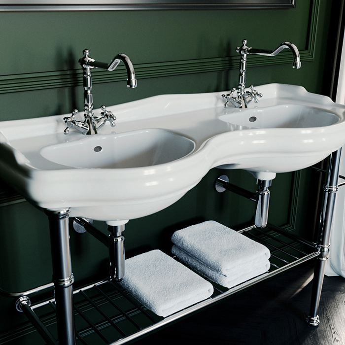 Kerasan Retro Раковина двойная 120 см, с 1 отв., с переливом, цвет: белый