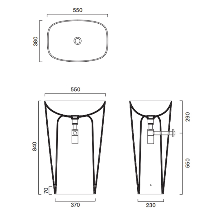 Catalano Green Раковина 55х38см., отдельностоящая, слив в стену, цвет: белый глянцевый