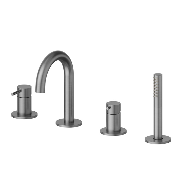 Newform X-Steel 316 Смеситель для ванны набортный на 4 отв, с изливом, в комплекте руч. душ, шланг, цвет: PVD Br. Gun Metal