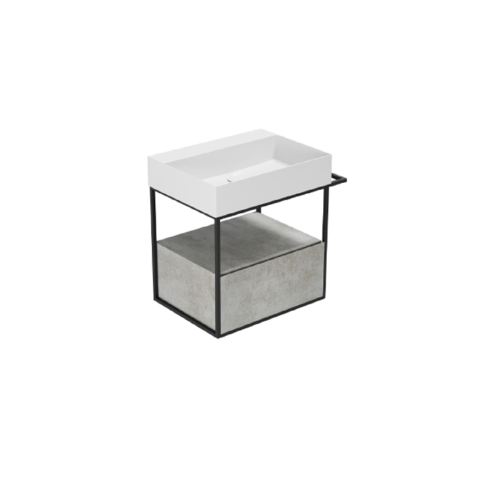 Azzurra Elegance Squared Подвесная структура под раковину 60 см, 68x44,5xH52 см, 1 ящик, полотенцедержатель, цвет ящика: Cemento, цвет структуры: Nero opaco