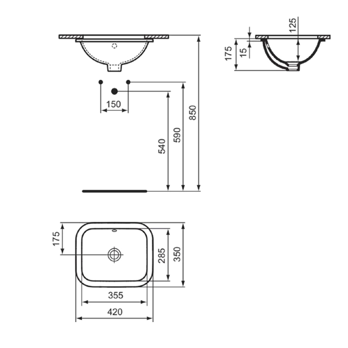 Ideal Standard Connect Раковина 42x35см., встраиваемая снизу, без отв., цвет: белый