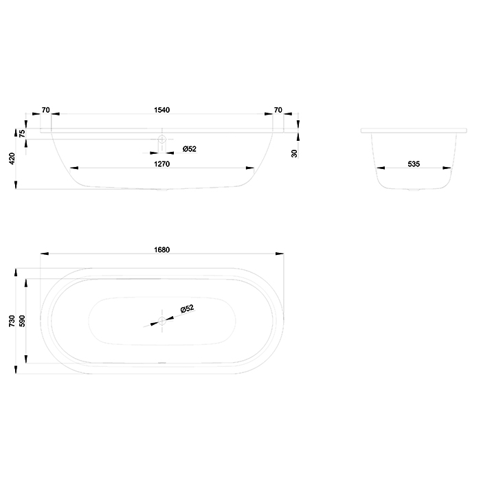Bette Starlet Flair Oval Ванна встраиваемая, 168х73х42см., с шумоизоляцией, цвет: белая