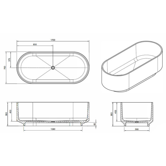 Knief Ellipse shape Ванна отдельностоящая 170x75x56см., из полимерного материала, цвет: Aquamarin Blue # 100