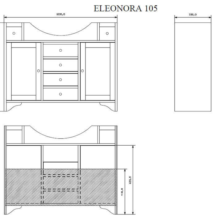 EBAN Eleonora Комплект мебели, с раковиной , с зеркалом и светильником, 107см, напольный, Цвет: noce