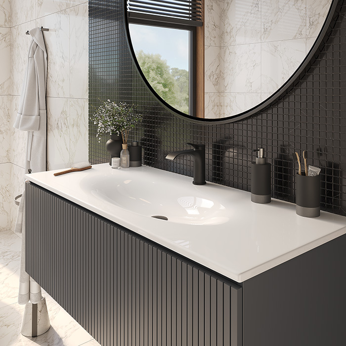 TW Shape комплект подвесной мебели 120х50см, с раковиной, с 1 выдвиж. ящиком с механизмом push-to-open, цвет: серый матовый RAL7016