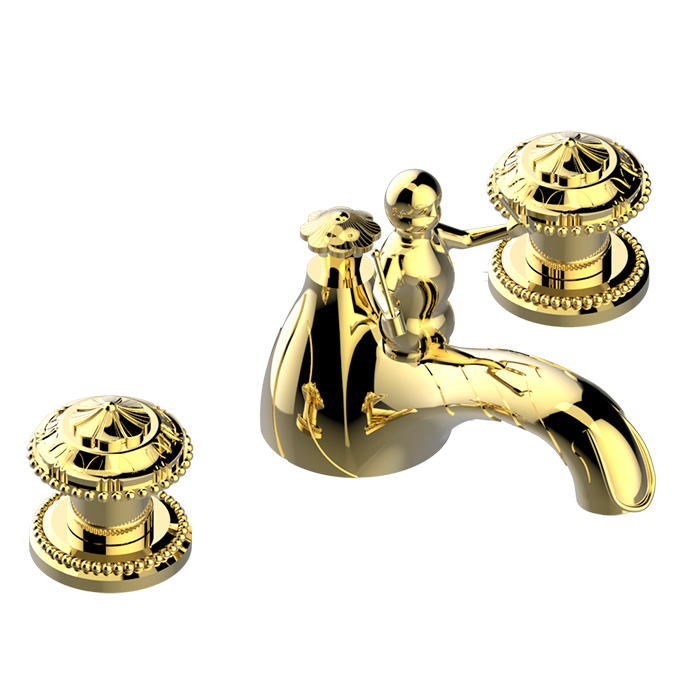 THG Amour De Trianon Смеситель для раковины на 3 отверстия, с донным клапаном, цвет: полированное золото