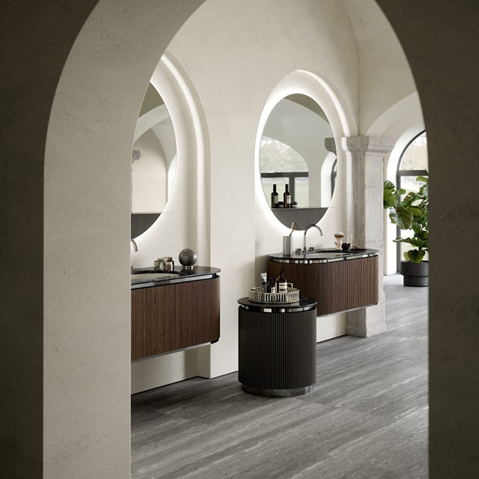 Oasis Naos Композиция №4 Комплект мебели 126х56xh45см, подвесной, мраморный топ nero marquinia, цвет: орех трубчатый/хром