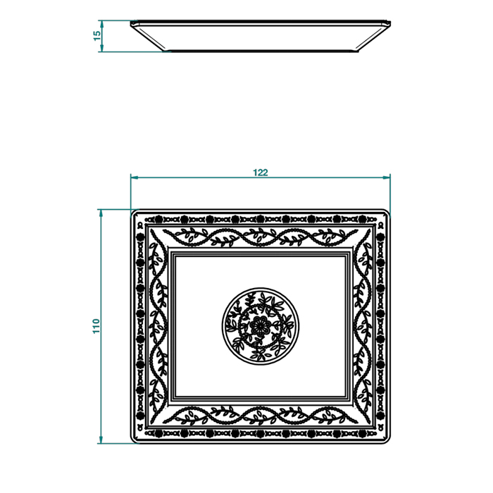 THG MARQUISE NOIR DECOR OR Поднос керамический 122х110 мм., настольный, small size, декор черный/золото, цвет: белый