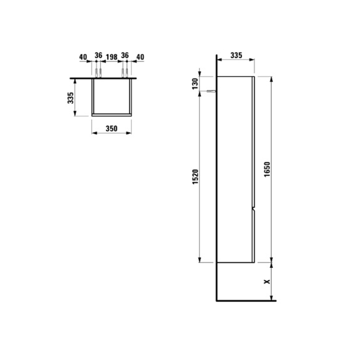 Laufen Pro S Высокий шкаф 350x335x1650 мм, 1 дверца, петли слева, 4 стеклянные полки, цвет: капучино