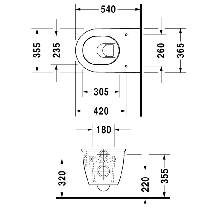 Duravit Darling New Унитаз 37x54см., подвесной, вертикальный выпуск, Durafix, цвет: белый