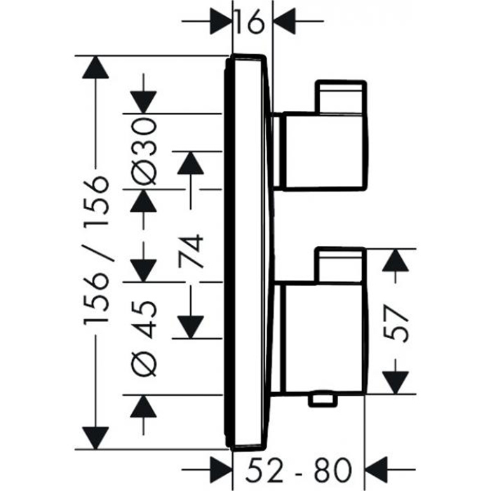 Hansgrohe Ecostat Square Смеситель термостатический с запорным вентилем, 1 источник, CM, внешняя часть, цвет: хром